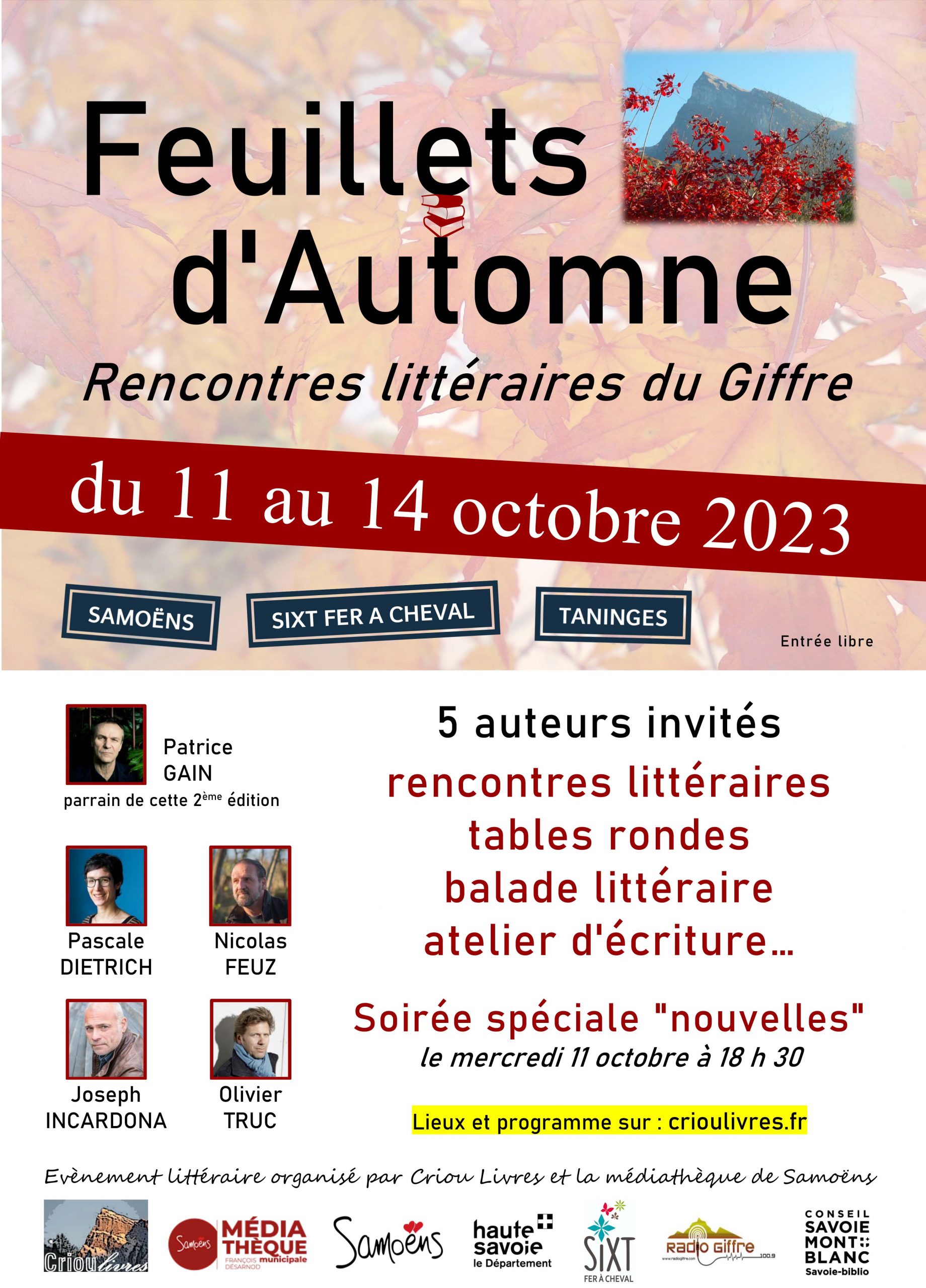 Feuillets d’automne : Rencontres littéraires du Giffre du 11 au 14 octobre 2023