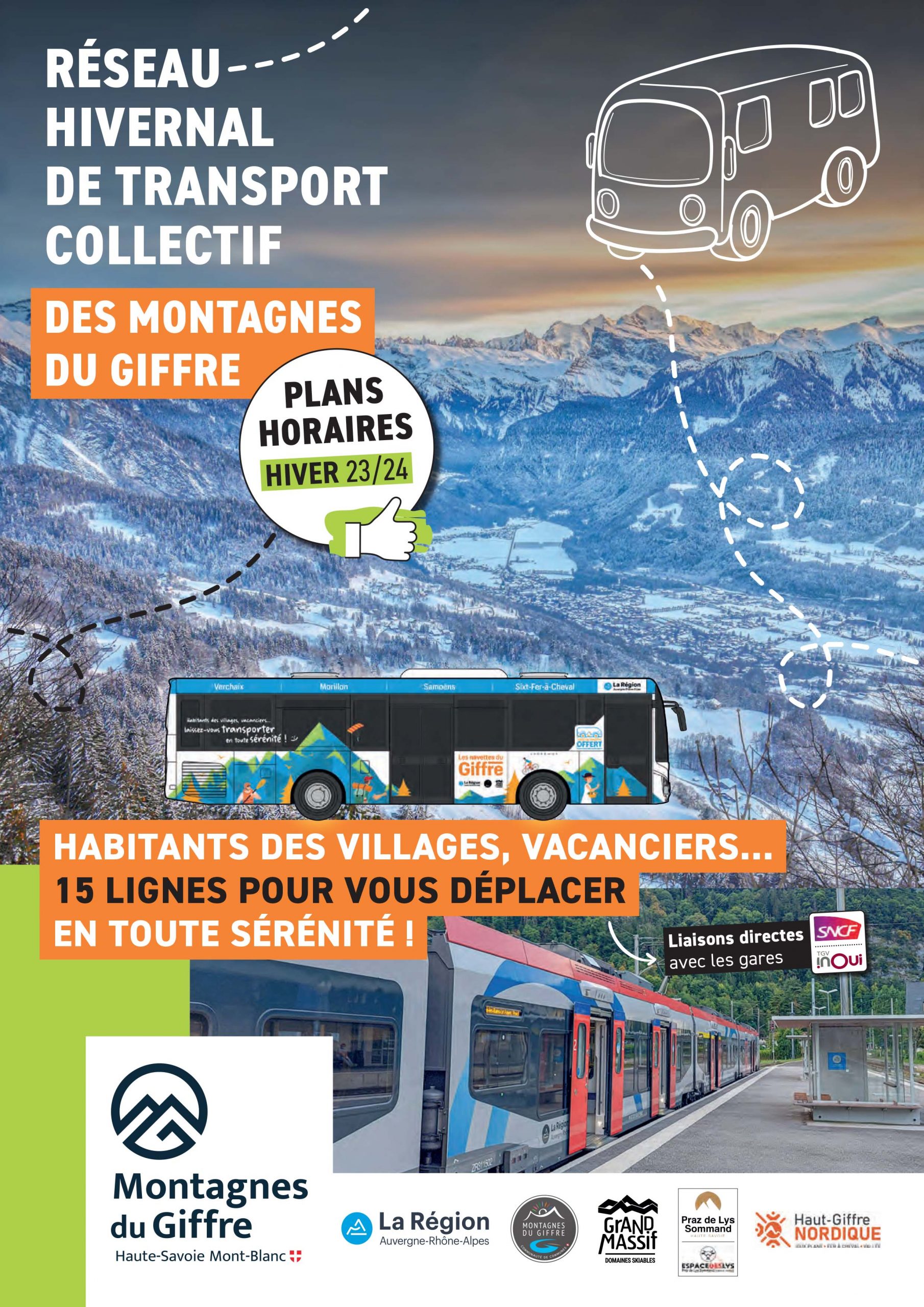 Info MONTAGNES DU GIFFRE / Réseau hivernal de transport collectif – Guide PLANS / HORAIRES 2023-2024