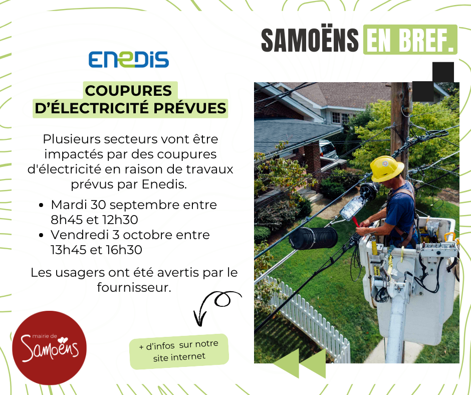 Coupures d’électricité prévues les 30 septembre et 3 octobre